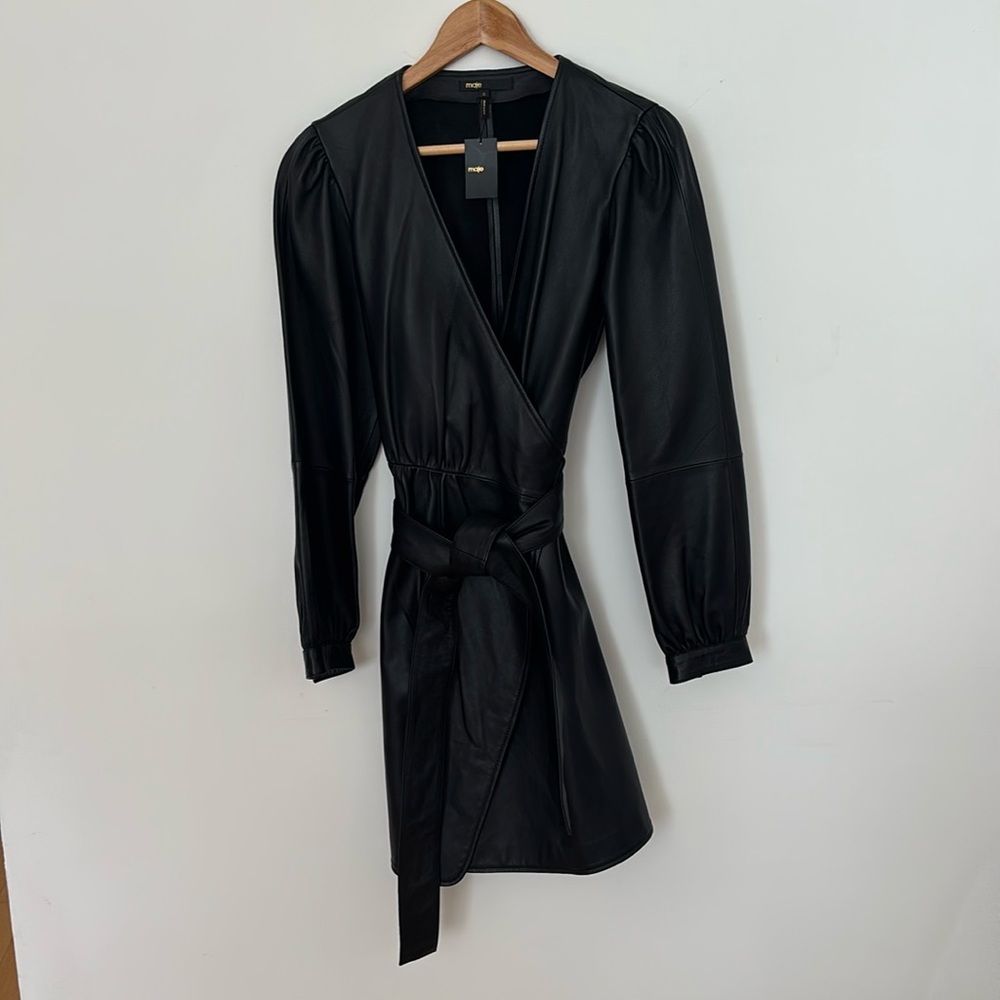Maje - Rosetola Belted Leather Wrap Dress